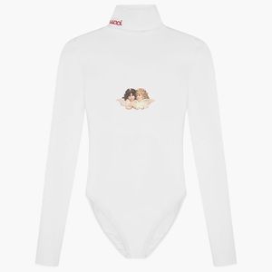 NWOT Fiorucci Angels Embroidered White Turtleneck Bodysuit Size XL